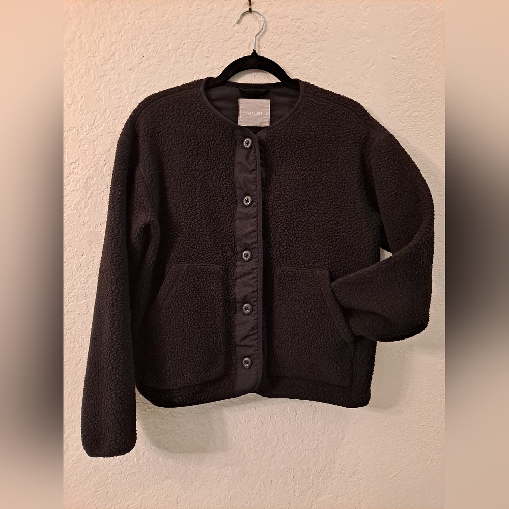 Everlane Women's Black Black Front Fleece Teddy Jacket Size Medium